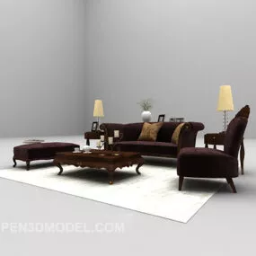 Brown Wood Soho Sofa 3d model