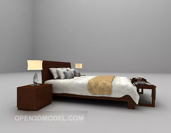 Modern Nightstand Wooden Walnut Material 3d model