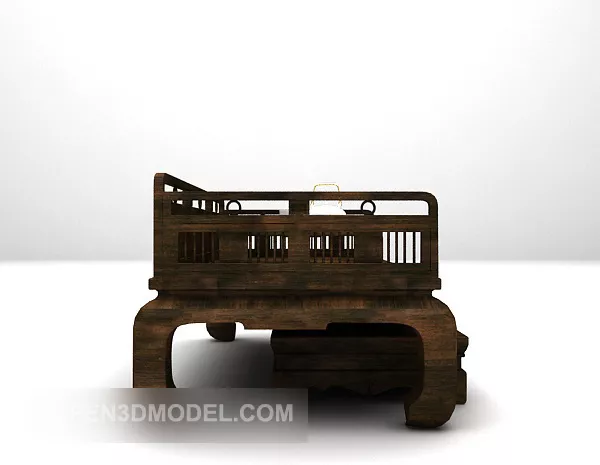 Brown Carving Wood Double Sofa 3d model Brown Carving Wood Double Sofa 3d model