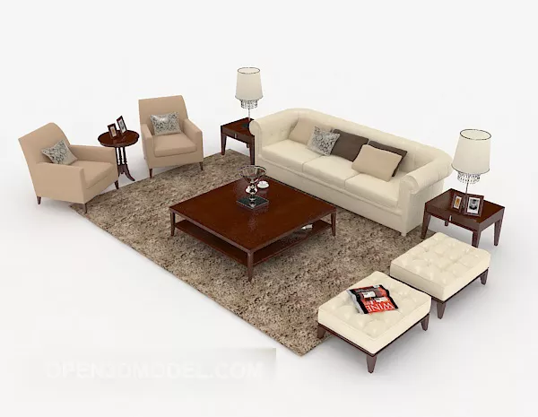 Brown Wood Home Combination Sofa 3d model Brown Wood Home Combination Sofa 3d model
