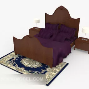 Brown Wood Home Double Bed 3d model