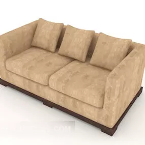 Brown Wood Home Double Sofa 3d model