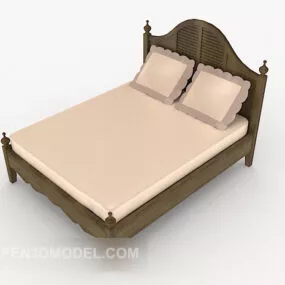 Brown Wood Simple Double Bed 3d model