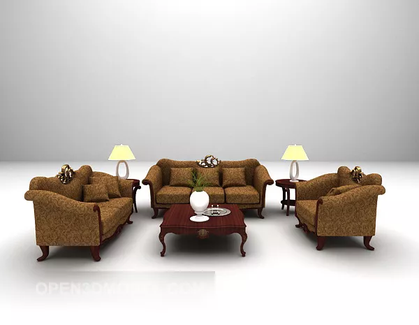 Brown Wood Sofa Large Full Sets 3d model Brown Wood Sofa Large Full Sets 3d model