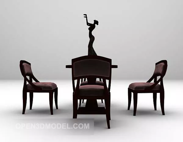 Brown Wood Table And Chair With Sculpture 3d model Brown Wood Table And Chair With Sculpture 3d model
