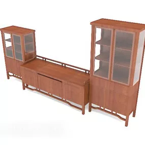 Brown Wooden Tv Cabinet For Home 3d model