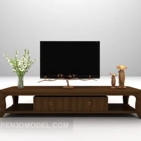Elegant Brown Wooden Tv Cabinet 3d model