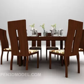 Brown Wooden Small Dining Table 3d model