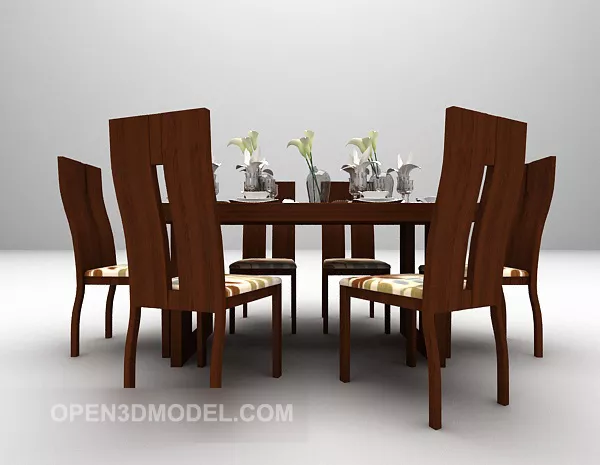 Brown Wooden Small Dining Table 3d model Brown Wooden Small Dining Table 3d model