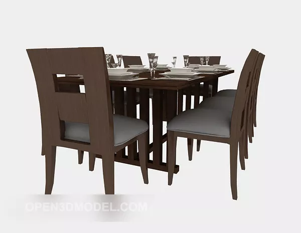 Brown Wooden Dining Table Chair Set V7 3d model Brown Wooden Dining Table Chair Set V7 3d model