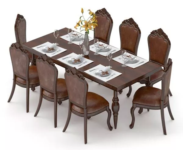 Brown Wooden Dining Table Set 3d model Brown Wooden Dining Table Set 3d model