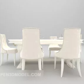White Elegant Dining Table With Chairs 3d model