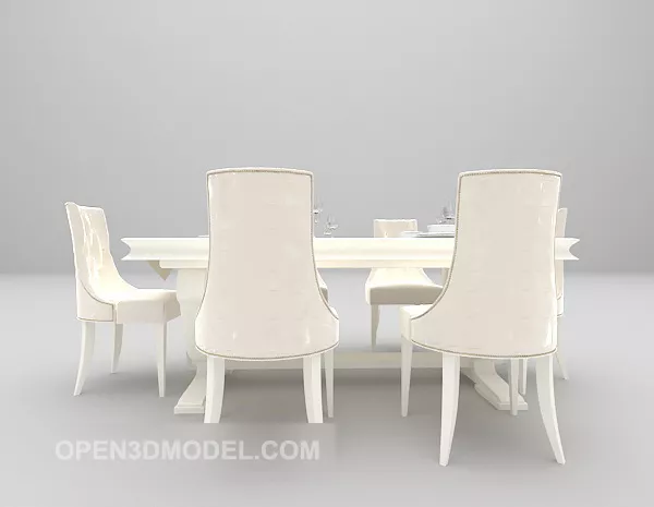 White Elegant Dining Table With Chairs 3d model White Elegant Dining Table With Chairs 3d model