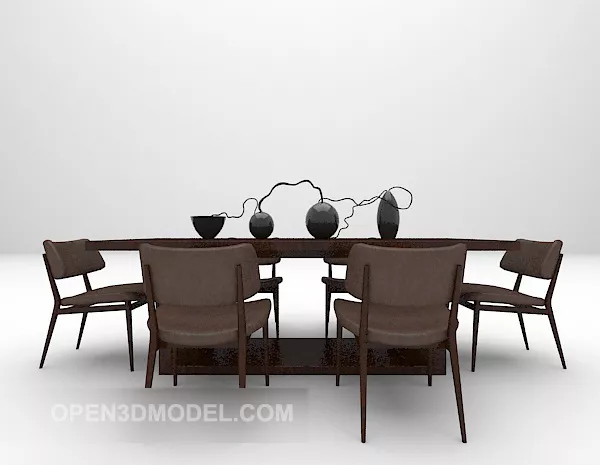 Home Brown Wooden Table And Chair 3d model Home Brown Wooden Table And Chair 3d model