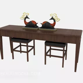 Brown Wooden Chairs Table Furniture 3d model