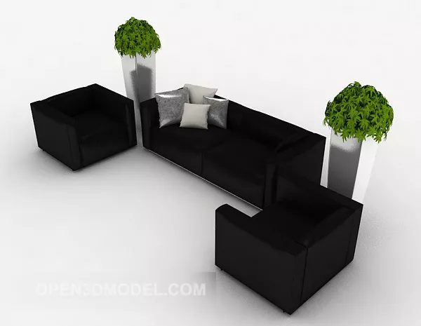 Business Black Simple Sofa Sets 3d model Business Black Simple Sofa Sets 3d model