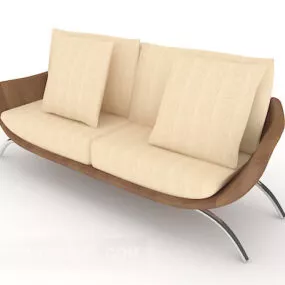 Casual Simple Wooden Double Sofa 3d model