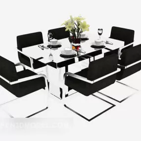 Dinning Table Chair Black White 3d model