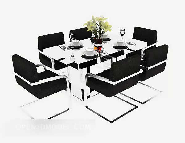 Dinning Table Chair Black White 3d model Dinning Table Chair Black White 3d model