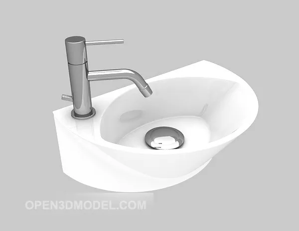 Antique Wash Basin With Curved Mirror 3d model