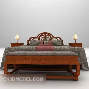 Chinese Wood Bed Furniture Traditional 3d model