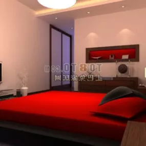 Chinese Bedroom Red Bed 3d model