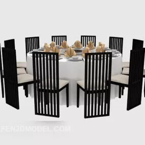 Chinese Black Table Table Chair 3d model