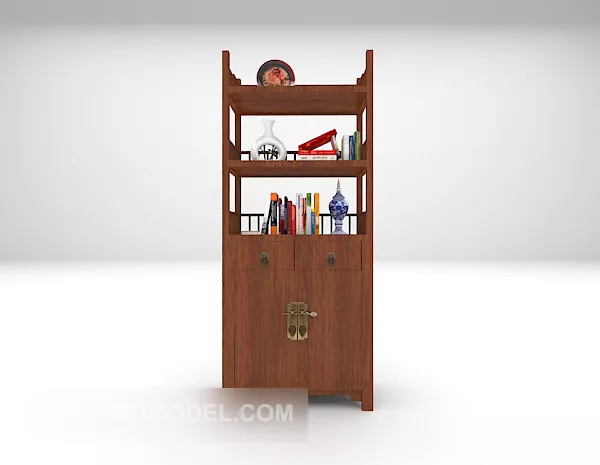 Black Bookcase With Book, Bird Decorative 3d model