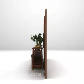 Chinese Vintage Brown Tv Cabinet 3d model