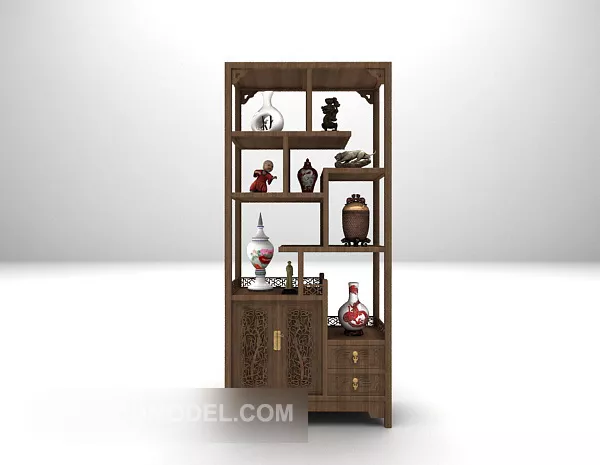 Chinese Brown Display Cabinet 3d model Chinese Brown Display Cabinet 3d model