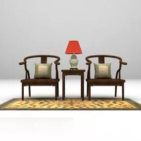 Chinese Vintage Brown Table And Chair Carpet 3d model
