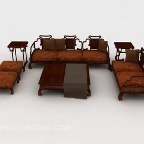 Chinese Brown Wood Sofa 3d model