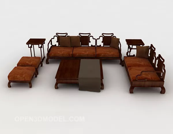 Chinese Brown Wood Sofa 3d model Chinese Brown Wood Sofa 3d model