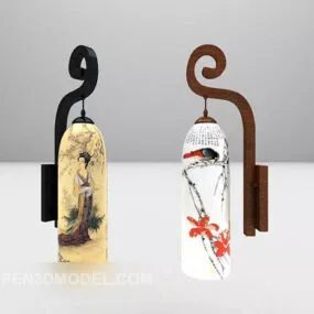 Chinese Traditional Painting Shade Chandelier 3d model