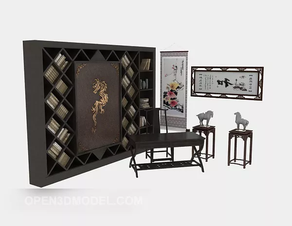Black Bookcase With Drawers 3d model