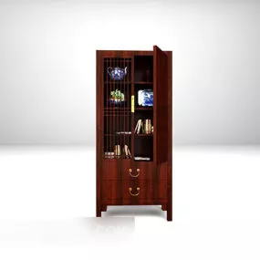 Chinese Display Cabinet With Decorative 3d model