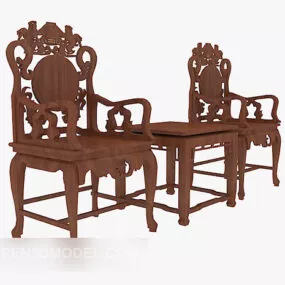 Chinese Exquisite Carved Table Chair 3d model