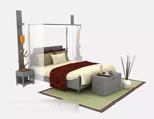 Chinese Family Double Bed 3d model Chinese Family Double Bed 3d model