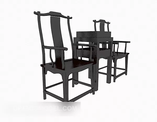 Chinese High-back Chair, Side Table 3d model Chinese High-back Chair, Side Table 3d model