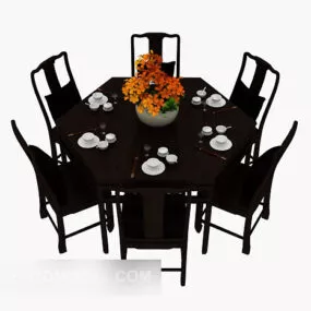 Chinese Home Dining Table Chair 3d model