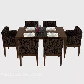 Chinese Dining Table Chair Wooden 3d model