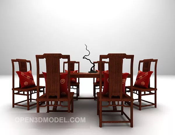 Chinese Long-shaped Table And Chairs 3d model Chinese Long-shaped Table And Chairs 3d model