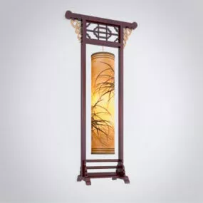 Chinese Wooden Hanging Floor Lamp 3d model