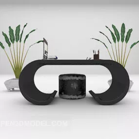 Chinese Curved Desk Wooden 3d model
