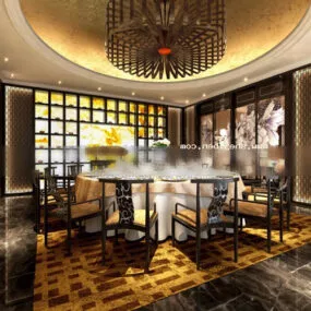 Chinese Restaurant Room Wooden Decor 3d model