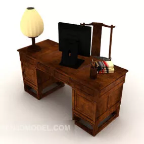 Chinese Retro Desk Wooden With Lamp 3d model