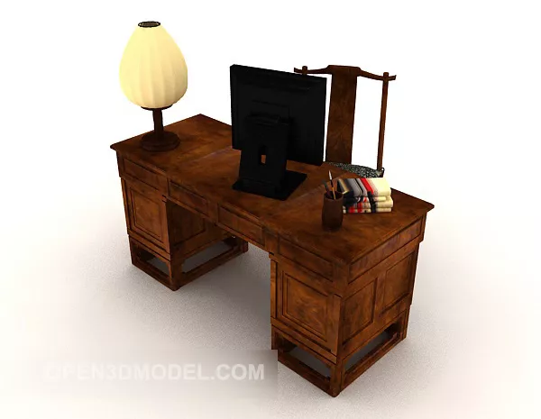 Chinese Retro Desk Wooden With Lamp 3d model Chinese Retro Desk Wooden With Lamp 3d model