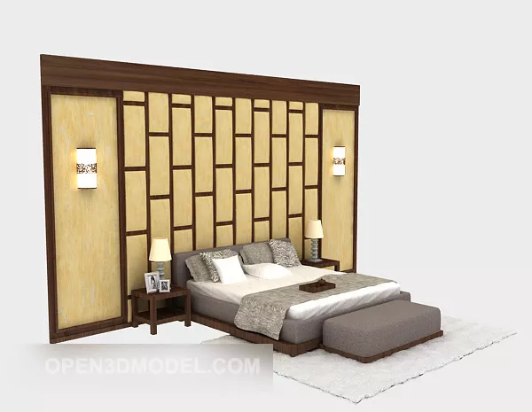 Chinese Retro Double Bed 3d model Chinese Retro Double Bed 3d model