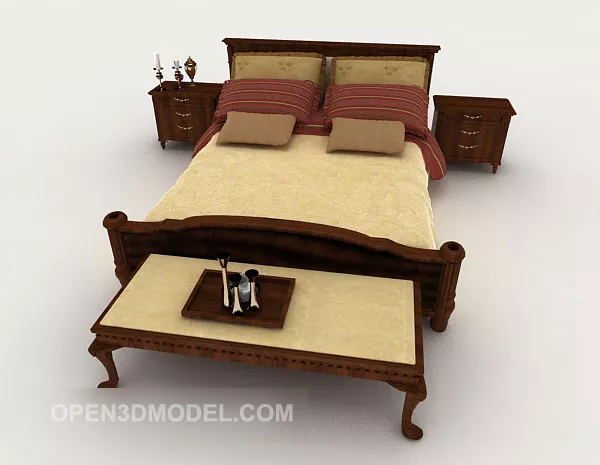 Chinese Retro Home Wooden Double Bed 3d model Chinese Retro Home Wooden Double Bed 3d model