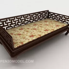 Chinese Retro Single Bed 3d model